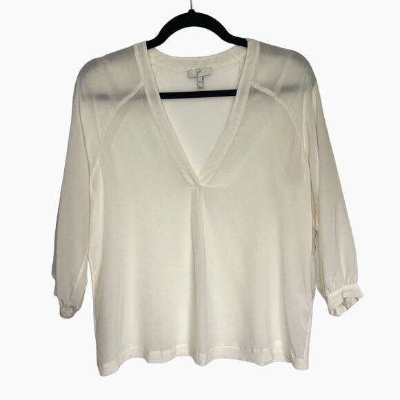 Joie Tops - Joie 3/4 Sleeve Cream Silk V-neck Blouse - Size XS